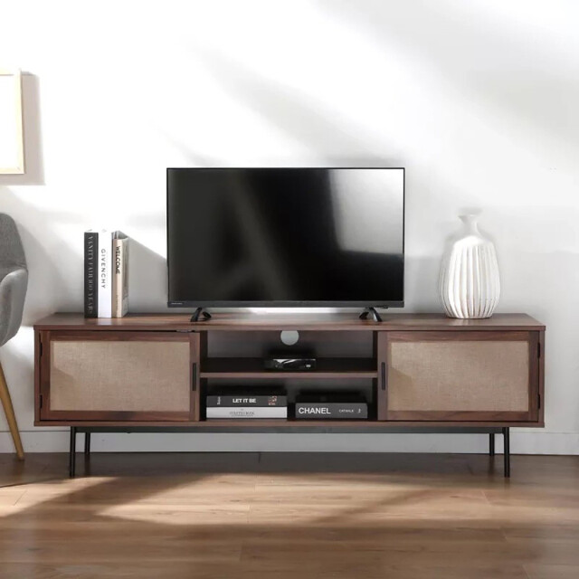 CaliCosy Tv-meubel in walnootdecor met fronten van echt stof l140 cm jetson 2991879 large