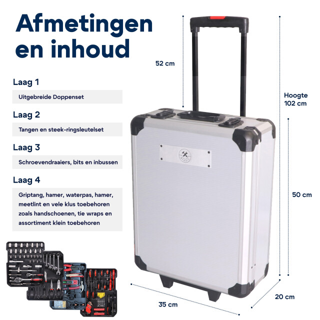 4toolz ® gereedschapskoffer xxl 1020-delig aluminium trolley met wielen 3068381 large