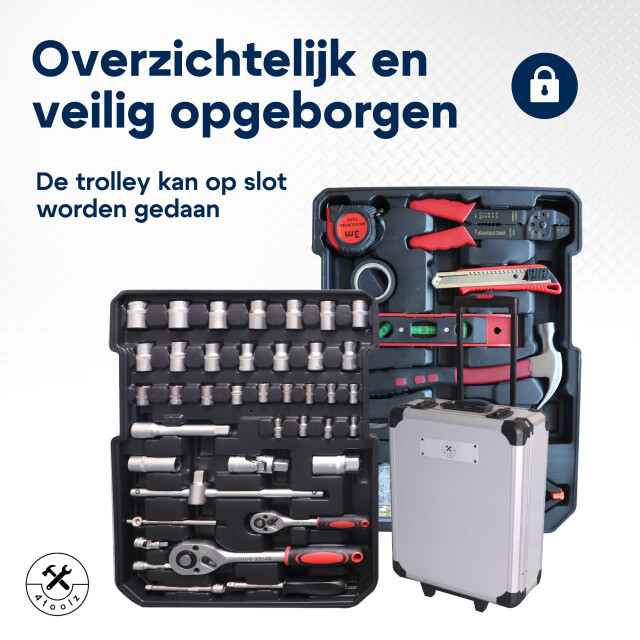 4toolz ® gereedschapskoffer xxl 1020-delig aluminium trolley met wielen 3068381 large