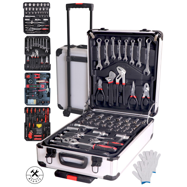 4toolz ® gereedschapskoffer xxl 1020-delig aluminium trolley met wielen 3068381 large