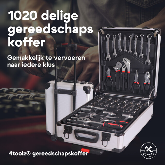 4toolz ® gereedschapskoffer xxl 1020-delig aluminium trolley met wielen 3068381 large