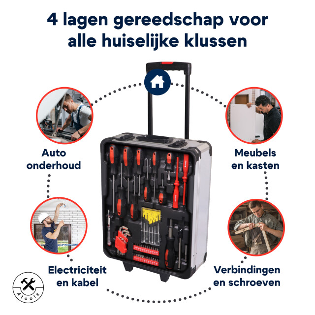 4toolz ® gereedschapskoffer xxl 1020-delig aluminium trolley met wielen 3068381 large