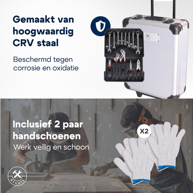4toolz ® gereedschapskoffer xxl 1020-delig aluminium trolley met wielen 3068381 large