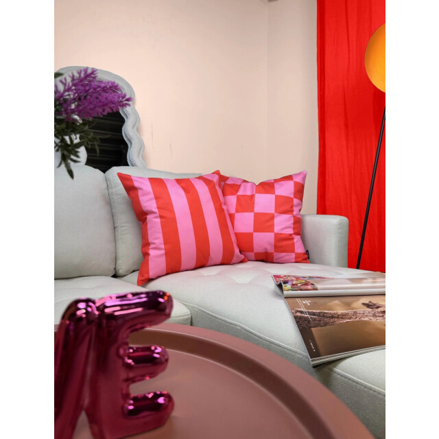 Gek op kussens! Sierkussen streep rood/roze | 45 x 45 cm | katoen/polyester 3237138 large