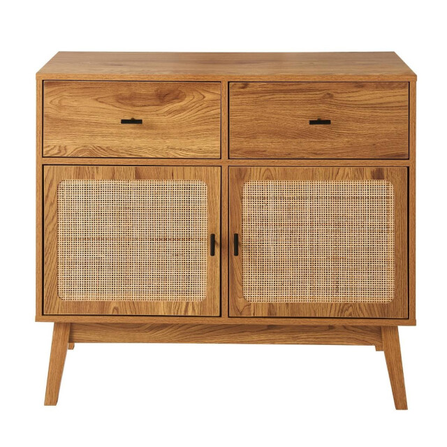 CaliCosy Commode met 2 deuren met rotan fronten, 2 lades en houten poten l90 cm 3245913 large