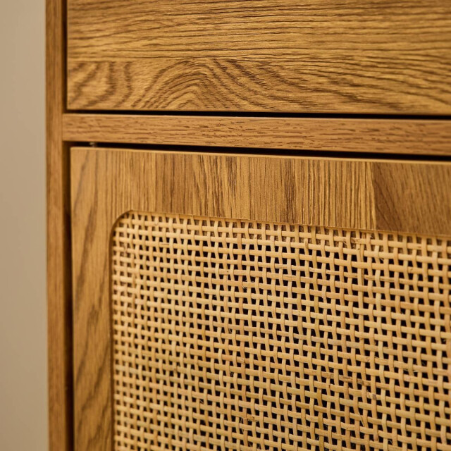 CaliCosy Commode met 2 deuren met rotan fronten, 2 lades en houten poten l90 cm 3245913 large
