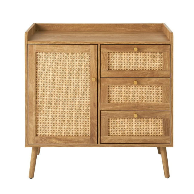 CaliCosy Commode met 1 deur en 3 lades, rotan fronten en houten poten, l80 cm palmo 3245912 large