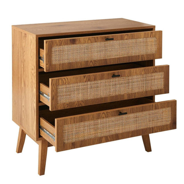 CaliCosy Commode met 3 lades, rotan fronten en houten poten, l80 cm alia 3245911 large