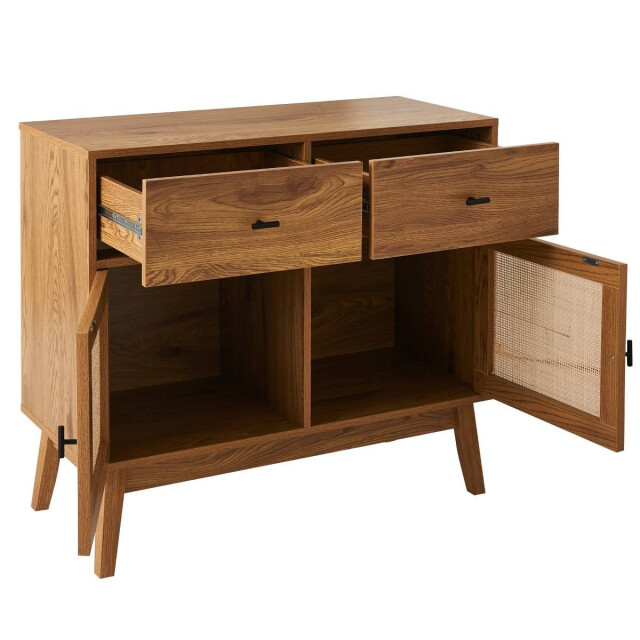 CaliCosy Commode met 2 deuren met rotan fronten, 2 lades en houten poten l90 cm 3245913 large