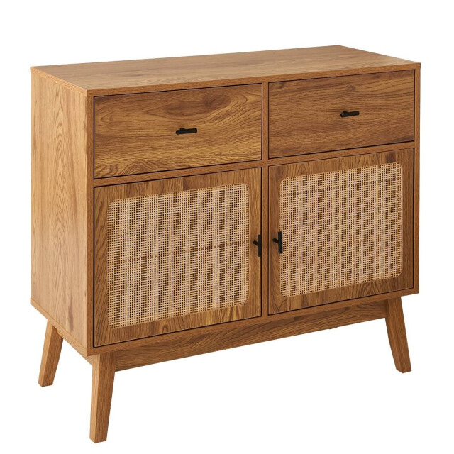 CaliCosy Commode met 2 deuren met rotan fronten, 2 lades en houten poten l90 cm 3245913 large