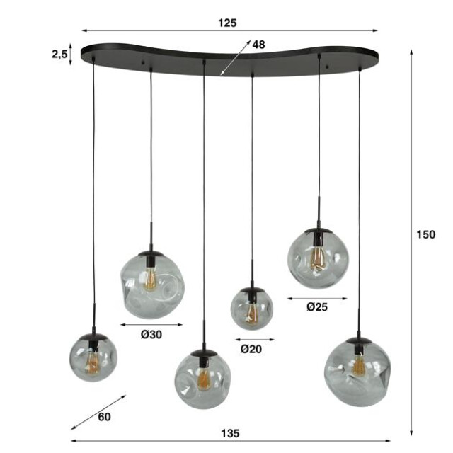 Hoyz hanglamp stellar black 6-lichts artic 3222880 large