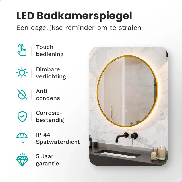Mirlux Badkamerspiegel 80x80cm rond goud frame 3246059 large