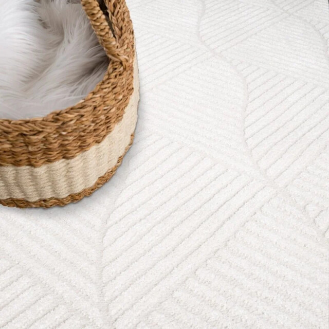 Muratap Outlet rond vloerkleed fancy uni wit- 120 cm rond 3246019 large