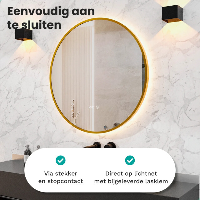 Mirlux Badkamerspiegel 80x80cm rond goud frame 3246059 large