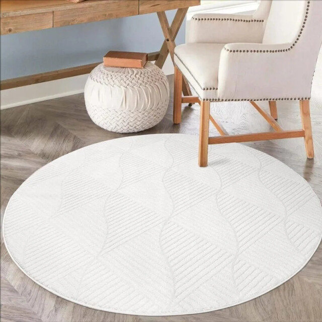 Muratap Outlet rond vloerkleed fancy uni wit- 120 cm rond 3246019 large