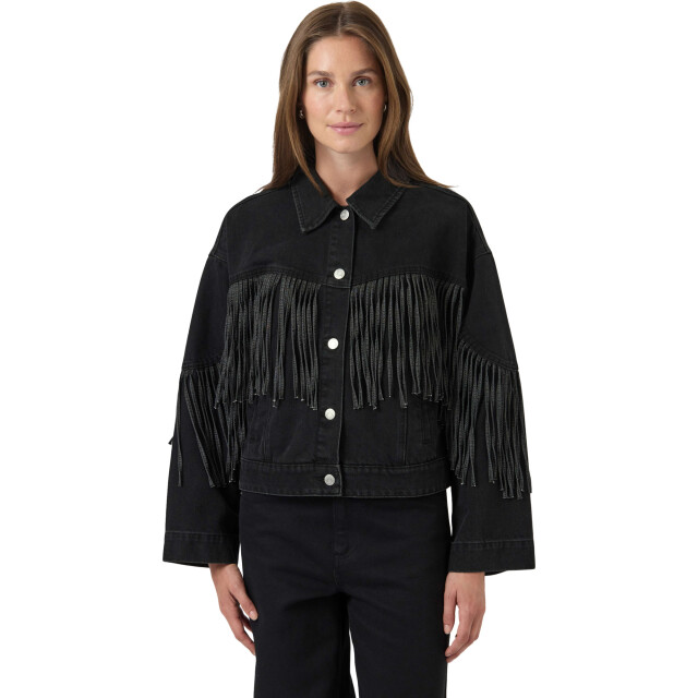 Y.A.S Yasaiko ls denim fringe jacket d2d dark grey den 26038248-191500 large