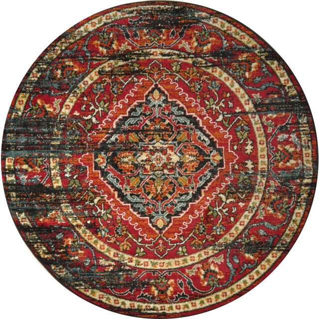 Muratap Rond vintage marrakech laagpolig vloerkleed multikleur zwart- 160 cm rond 3246342 large
