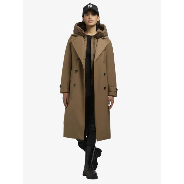 Khujo Lange trench winterjas elana in de kleur 41KHU1-1237C0253-ENENA-BRUIN-CIT-TAUPE large