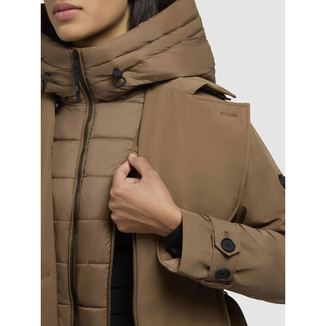 Khujo Lange trench winterjas elana in de kleur 41KHU1-1237C0253-ENENA-BRUIN-CIT-TAUPE large