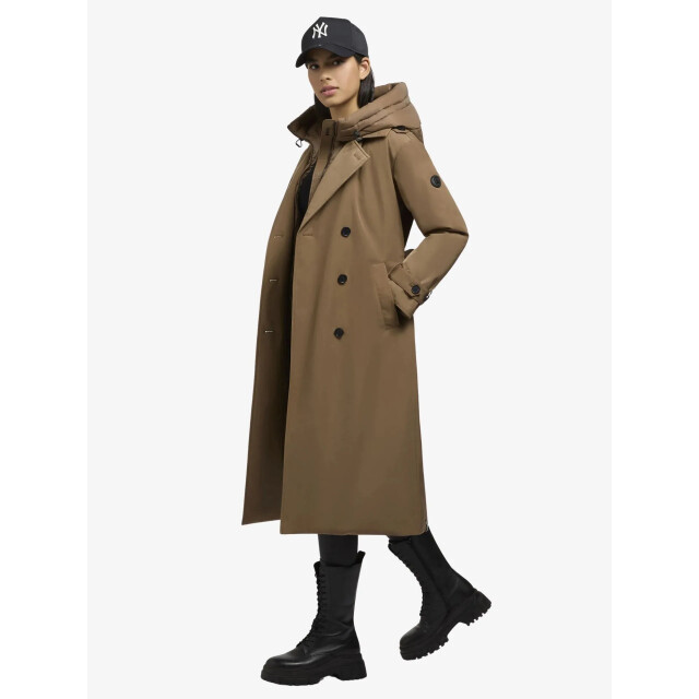 Khujo Lange trench winterjas elana in de kleur 41KHU1-1237C0253-ENENA-BRUIN-CIT-TAUPE large