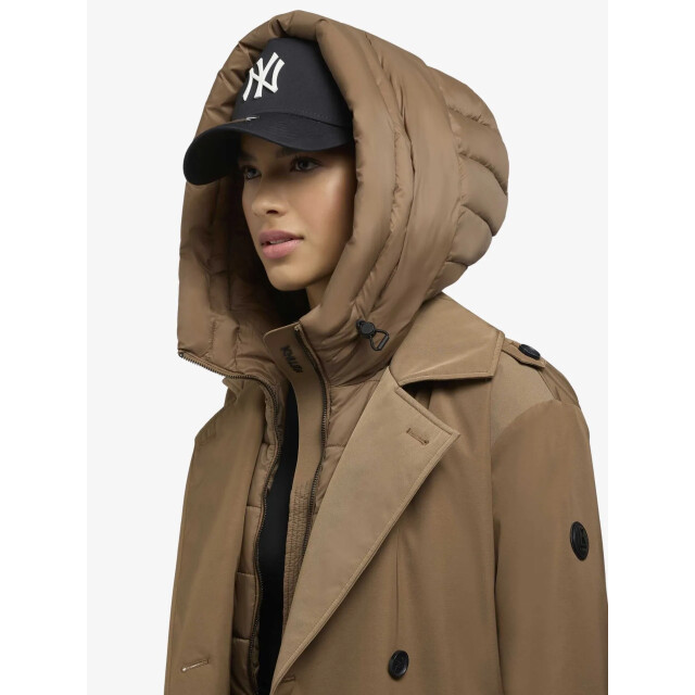 Khujo Lange trench winterjas elana in de kleur 41KHU1-1237C0253-ENENA-BRUIN-CIT-TAUPE large