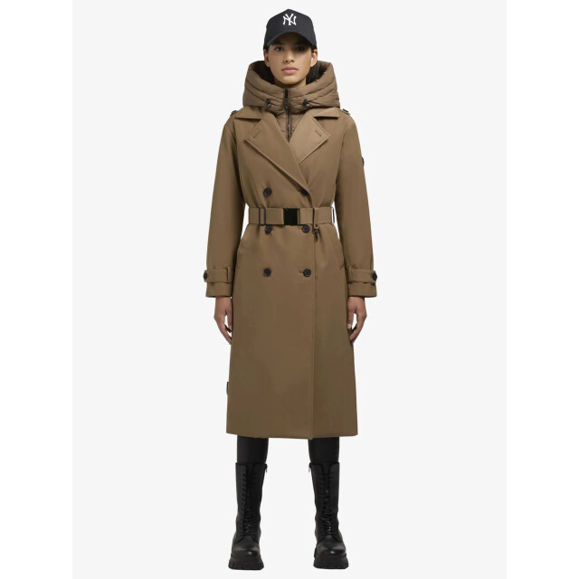 Khujo Lange trench winterjas elana in de kleur 41KHU1-1237C0253-ENENA-BRUIN-CIT-TAUPE large