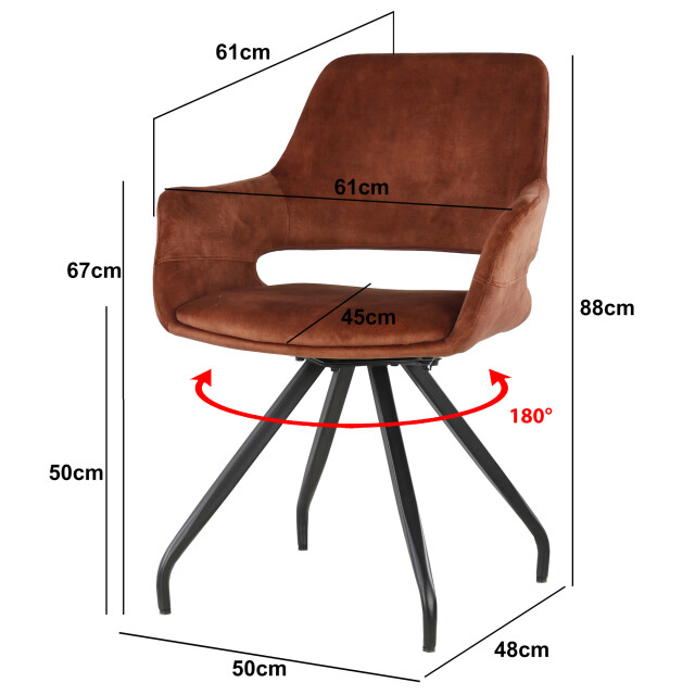 Livingfurn eetkamerstoel capp rust velvet stof 61x61x83,5 2 stuks 2059329 large