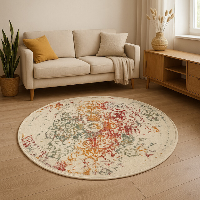 Muratap Rond vintage michelangelo laagpolig vloerkleed multikleur creme- 120 cm rond 3246348 large