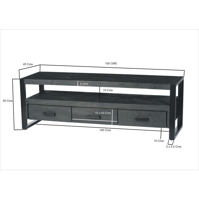 Livingfurn tv meubel norris 150x50x45 cm mangohout / gecoat staal 3246410 large