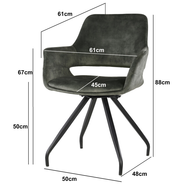 Livingfurn eetkamerstoel capp olijf stof 61x61x83,5 2 stuks 2059328 large