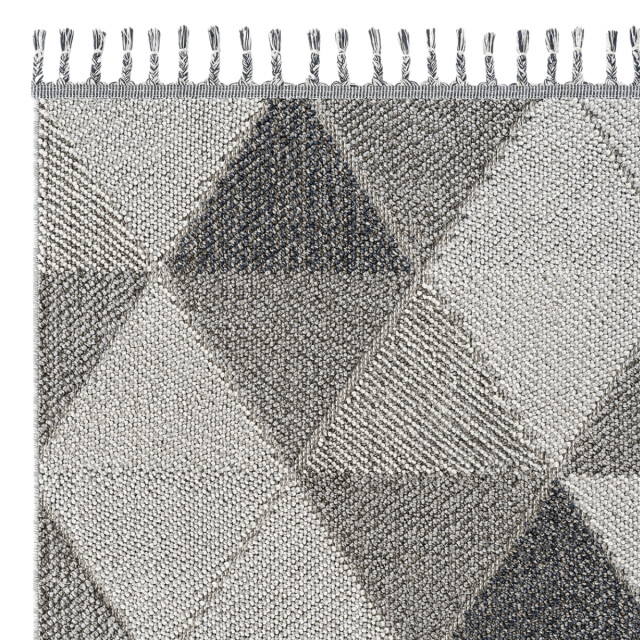 CaliCosy Vloerkleed rechthoekig grijs met grijs driehoekmotief en franjes bukle 3246592 large