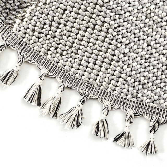 CaliCosy Vloerkleed rond grijs met grijs driehoekmotief en franjes bukle 3246594 large