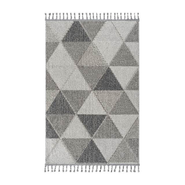 CaliCosy Vloerkleed rechthoekig grijs met grijs driehoekmotief en franjes bukle 3246592 large