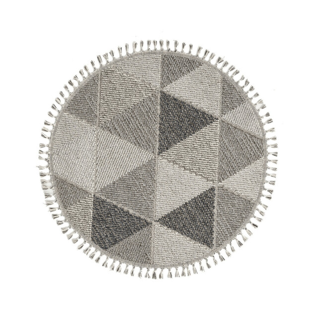 CaliCosy Vloerkleed rond grijs met grijs driehoekmotief en franjes bukle 3246594 large