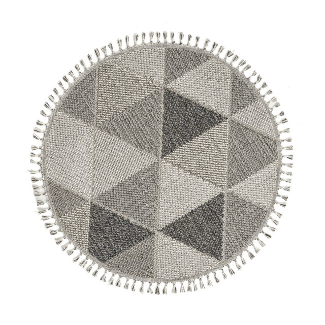 CaliCosy Vloerkleed rond grijs met grijs driehoekmotief en franjes bukle 3246595 large