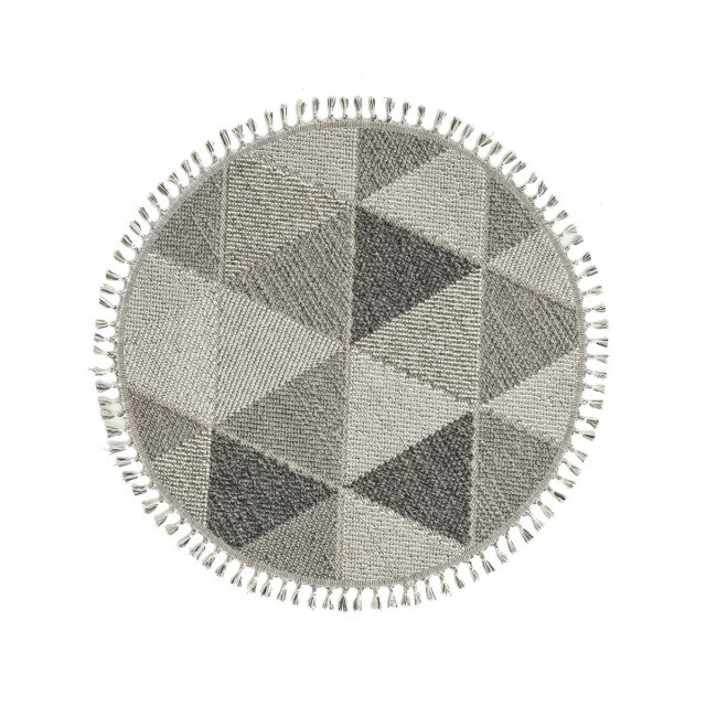 CaliCosy Vloerkleed rond grijs met grijs driehoekmotief en franjes bukle 3246593 large