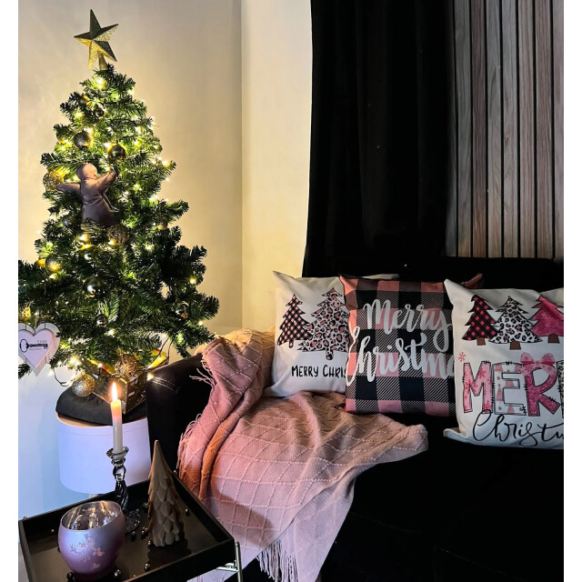 Gek op kussens! Sierkussen merry christmas pink #1 | 45 x 45 cm | katoen/linnen 3237458 large