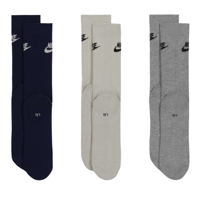 Nike Uniseks adult essentials everyday socks set (set van 3) UTPP4880_blackgreysilver large