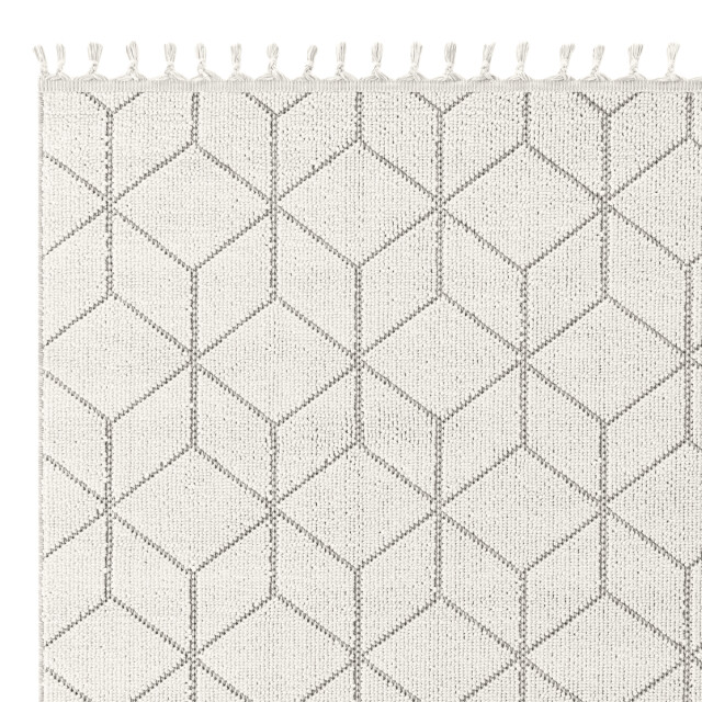 CaliCosy Vloerkleed rechthoekig ecru met zwarte geometrische motieven en franjes bukle 3246596 large