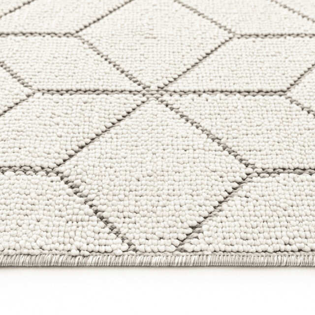 CaliCosy Vloerkleed rechthoekig ecru met zwarte geometrische motieven en franjes bukle 3246597 large