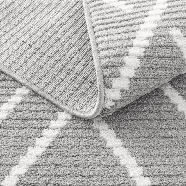 CaliCosy Vloerkleed rechthoekig donkergrijs met ecru geometrisch motief en franjes - 3246600 large