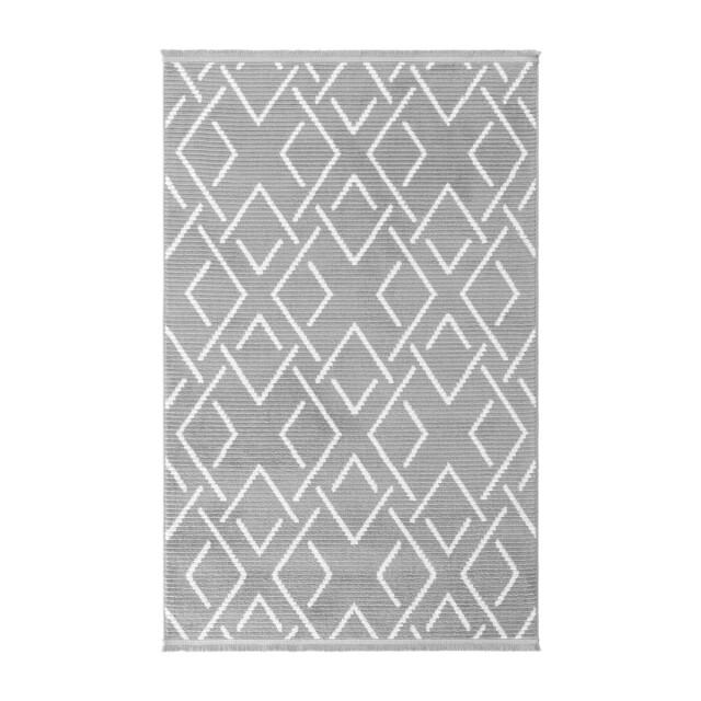 CaliCosy Vloerkleed rechthoekig donkergrijs met ecru geometrisch motief en franjes - 3246600 large