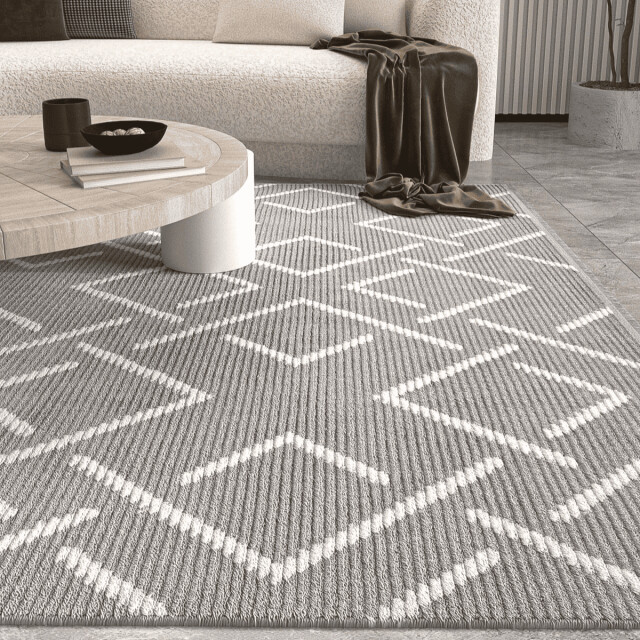 CaliCosy Vloerkleed rechthoekig donkergrijs met ecru geometrisch motief en franjes - 3246599 large