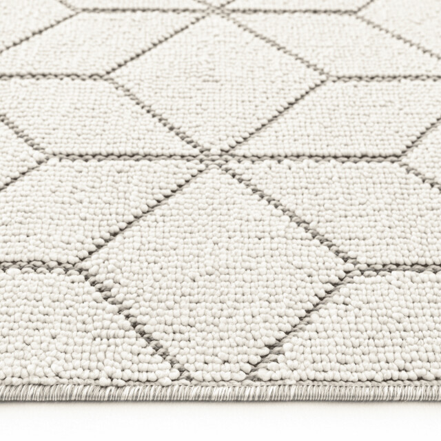 CaliCosy Vloerkleed rechthoekig ecru met zwarte geometrische motieven en franjes bukle 3246596 large