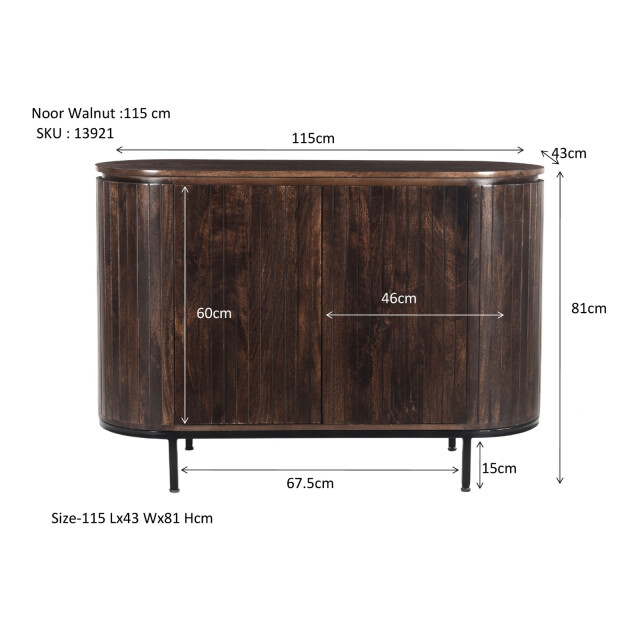 Livingfurn dressoir noor walnut 115cm mangohout / gecoat staal 2630734 large
