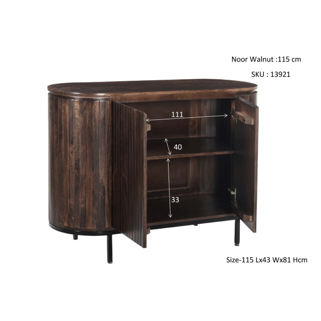 Livingfurn dressoir noor walnut 115cm mangohout / gecoat staal 2630734 large