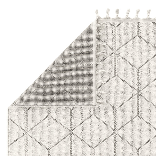 CaliCosy Vloerkleed rechthoekig ecru met zwarte geometrische motieven en franjes bukle 3246597 large