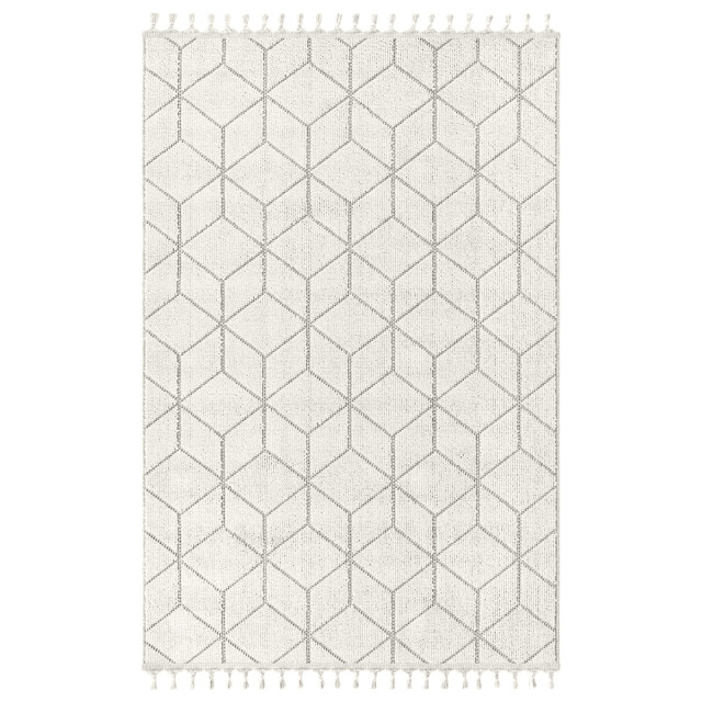 CaliCosy Vloerkleed rechthoekig ecru met zwarte geometrische motieven en franjes bukle 3246598 large