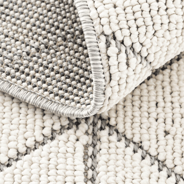 CaliCosy Vloerkleed rechthoekig ecru met zwarte geometrische motieven en franjes bukle 3246598 large