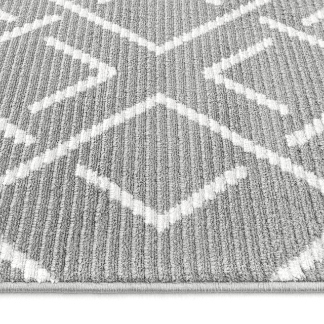 CaliCosy Vloerkleed rechthoekig donkergrijs met ecru geometrisch motief en franjes - 3246599 large